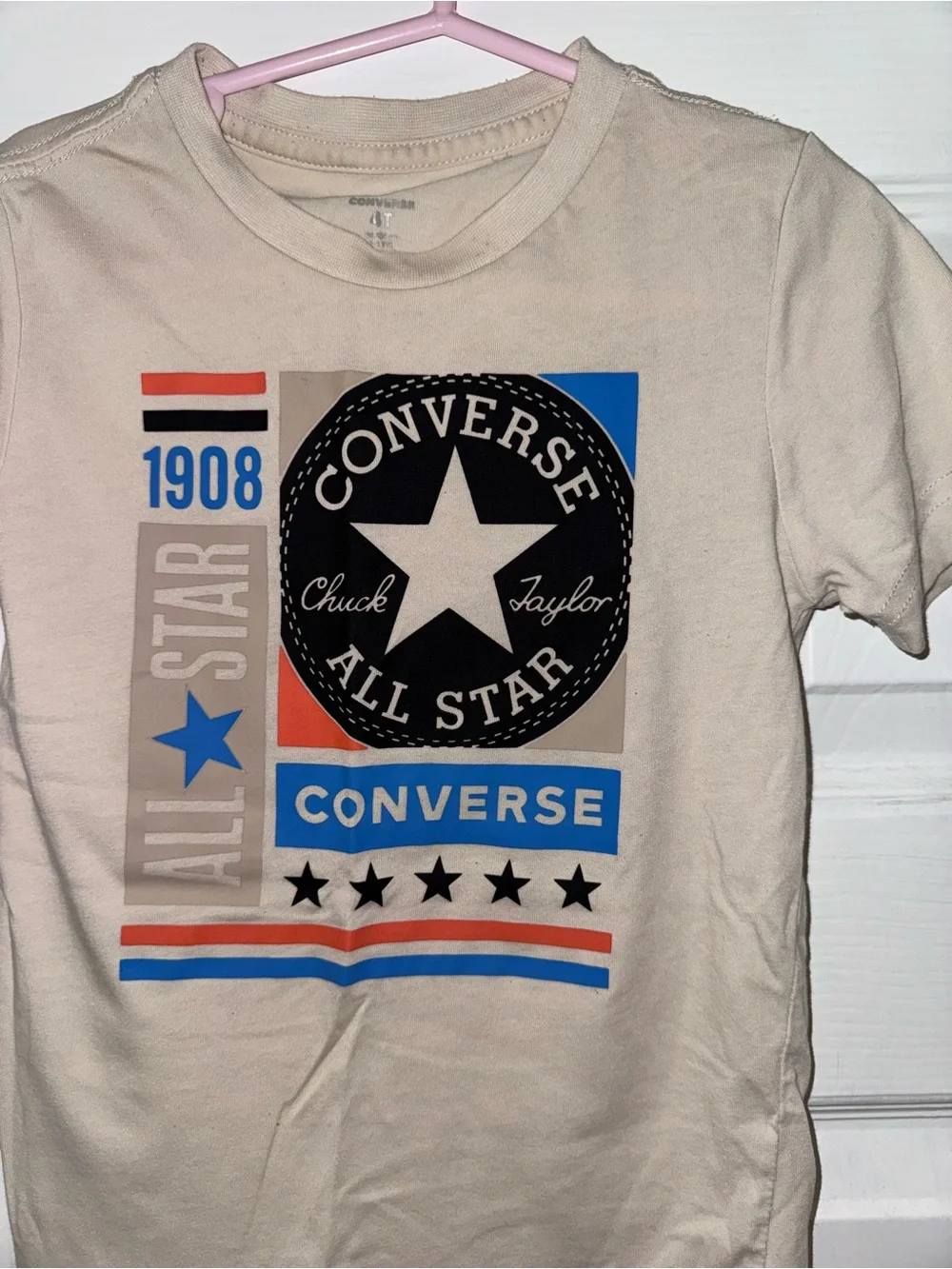 Converse Boys All Star Graphic T-Shirt Cream Size 4T